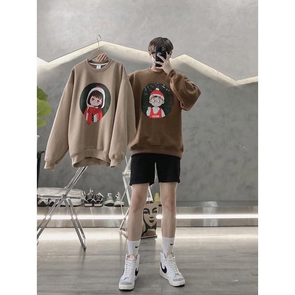 Sweater nâu áo đôi nỉ noel vải ấm in hình unisex