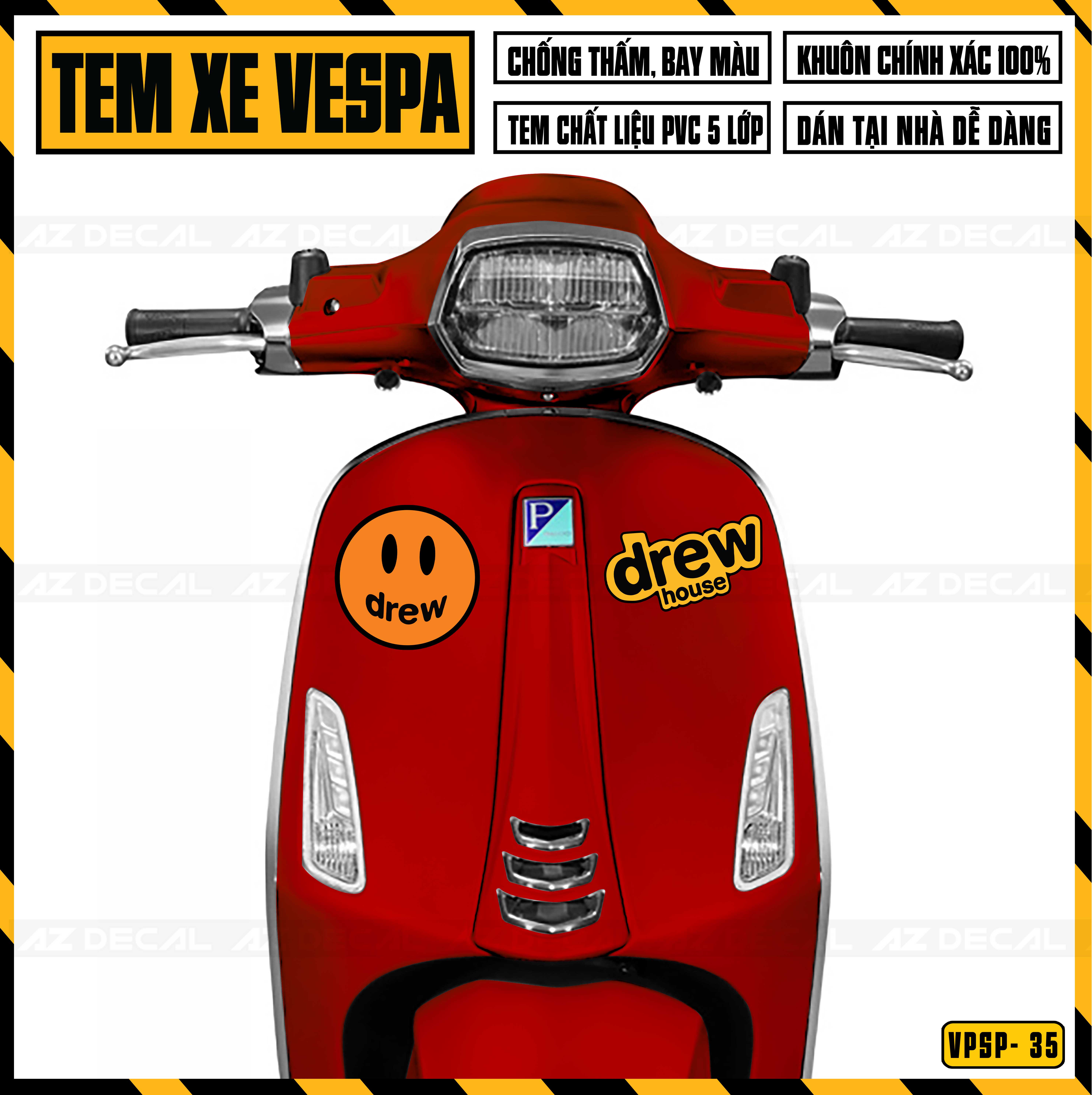 Tem Chế Xe Vespa Sprint / Primavera Phong Cách Drew House | VP35 | Decal Rời Dán Xe Máy Vespa Trang Trí Cắt Khuôn Sẵn Dễ Dán