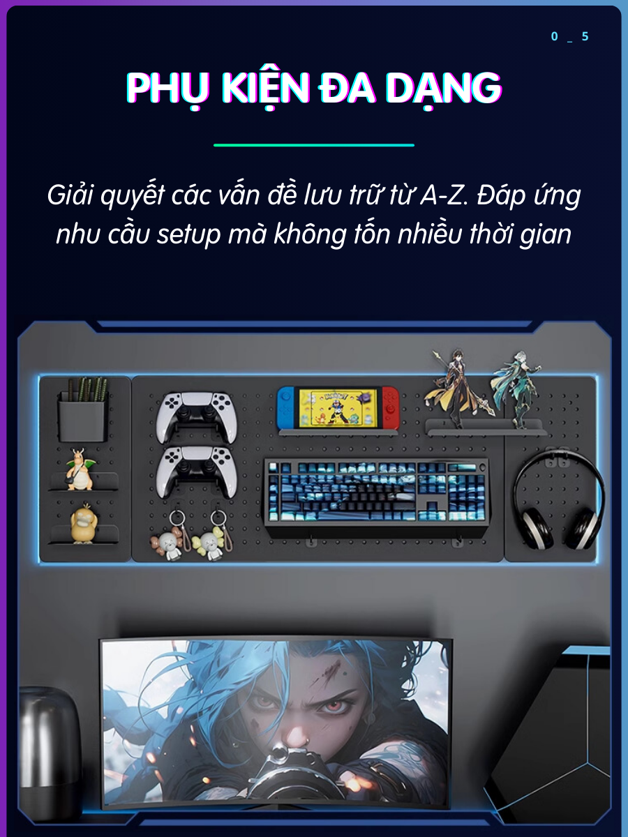 Bảng lỗ Pegboard decor gaming Dola Home để bàn phím, tay cầm chơi game, mô hình anime, setup bàn làm việc gọn gàng phong cách chất - Hàng Việt Nam chính hãng chất lượng cao