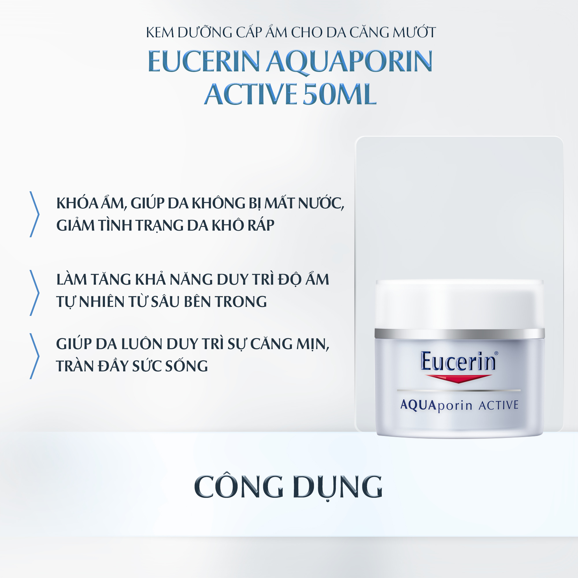 Kem dưỡng ẩm dịu nhẹ cho da thường đến da hỗn hợp Eucerin Aquaporin Active Cream 50ml