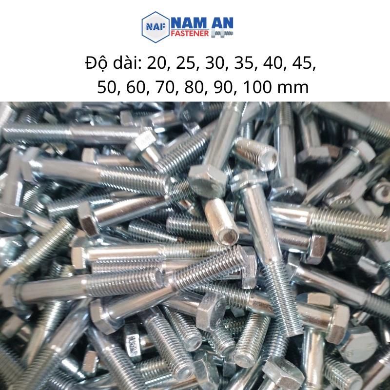 Bulong M10 cấp bền 8.8, bu lông lục giác M10, bu lông 8.8, độ dài 20->100 mm. Màu: Đen, Vàng, Trắng