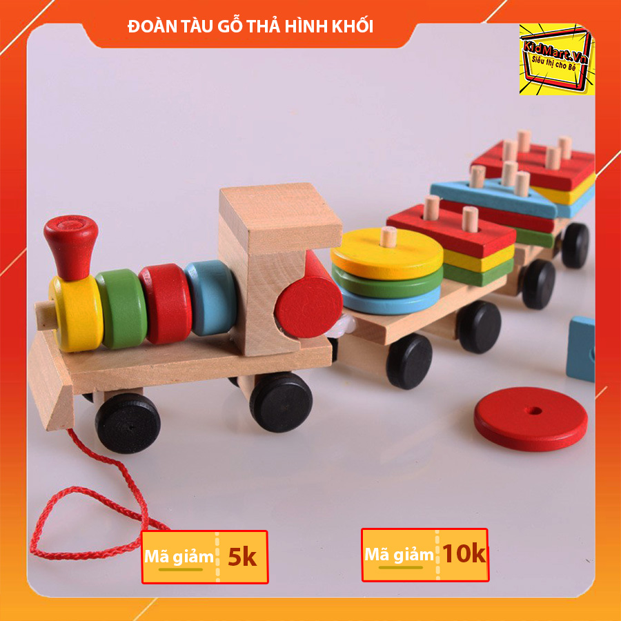 Đoàn tàu gỗ thả hình khối, nhiều màu sắc - Đồ chơi phát triển trí tuệ  - Đồ chơi trẻ em dành cho bé trai, bé gái - KidMart - Đồ chơi xếp chồng