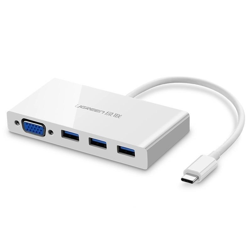 Ugreen UG40375MM133TK 15CM màu Trắng Bộ chuyển đổi TYPE C sang 3 USB 3.0 + VGA bọc nhựa ABS - HÀNG CHÍNH HÃNG