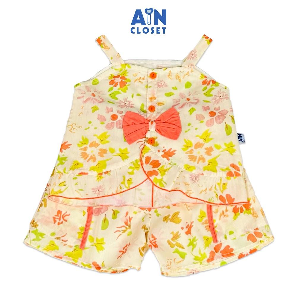 Bộ quần áo ngắn bé gái họa tiết Dây Nơ Hoa xanh cotton - AICDBGTVVRXW - AIN Closet