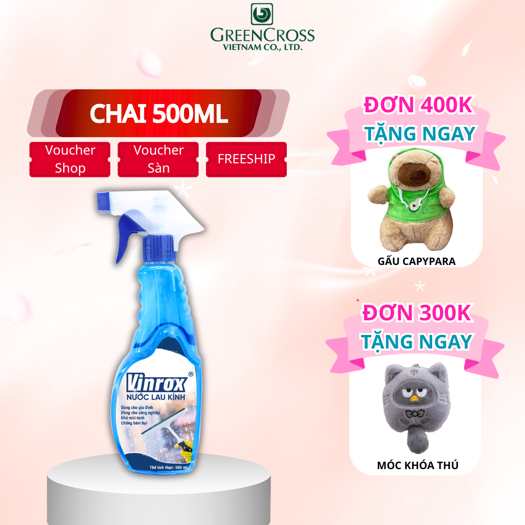 Combo 2-12 Chai Nước lau kính VINROX 500ml Hương tươi mát sạch bóng không tỳ vết