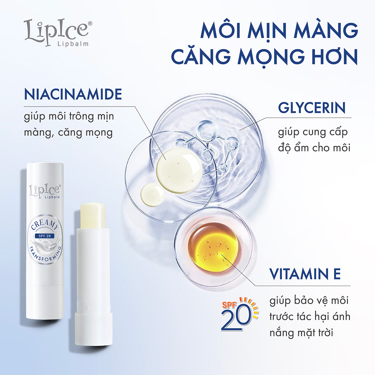Son dưỡng môi không màu chuyển kem mịn LipIce Creamy Hương Dâu Strawberry 4.3g