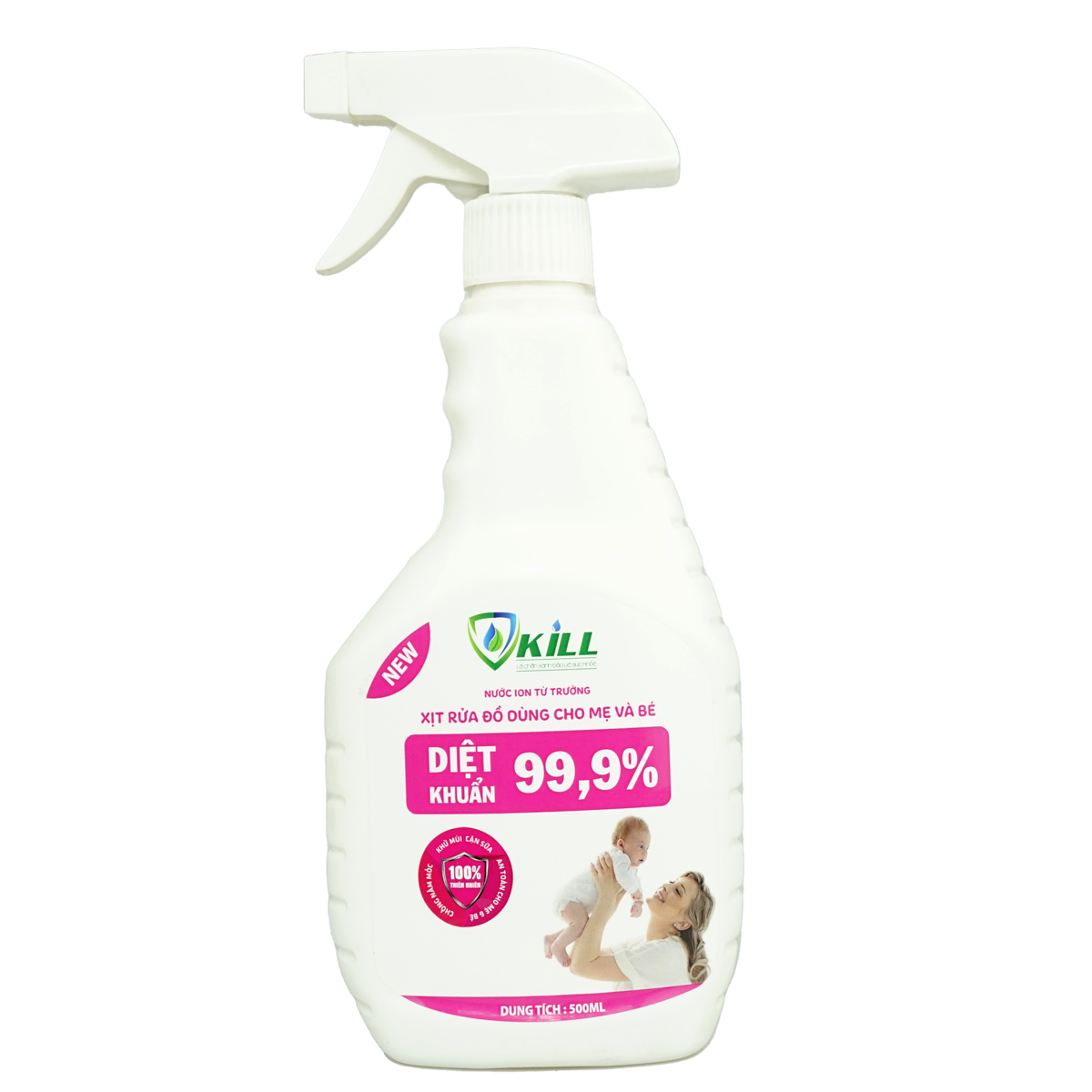 Xịt rửa bình sữa đồ dùng cho mẹ và bé Vkill 500ml khử khuẩn nhanh với ion từ trường công nghệ Nhật Bản