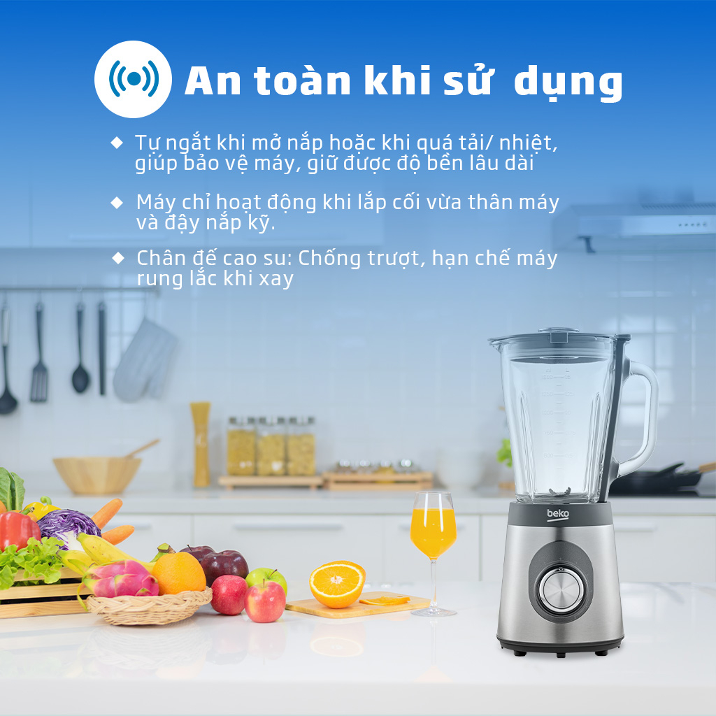 Máy Xay Sinh Tố BEKO Đế Chống Trượt, Xay Được Đá TBN30848X - Hàng Chính Hãng