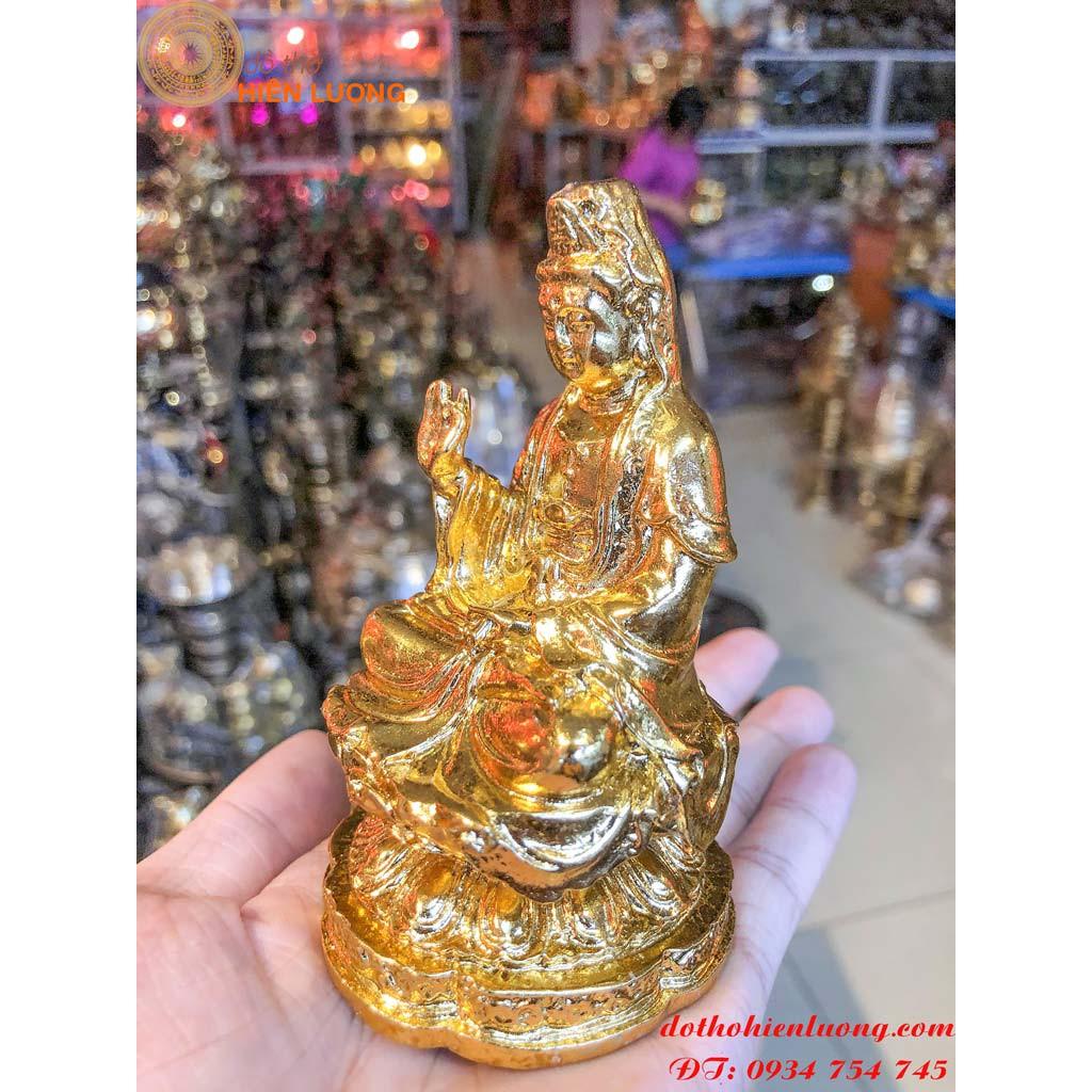 Tượng Phật Bà Quan Âm Ngồi Đài Sen Mạ Vàng Để Oto