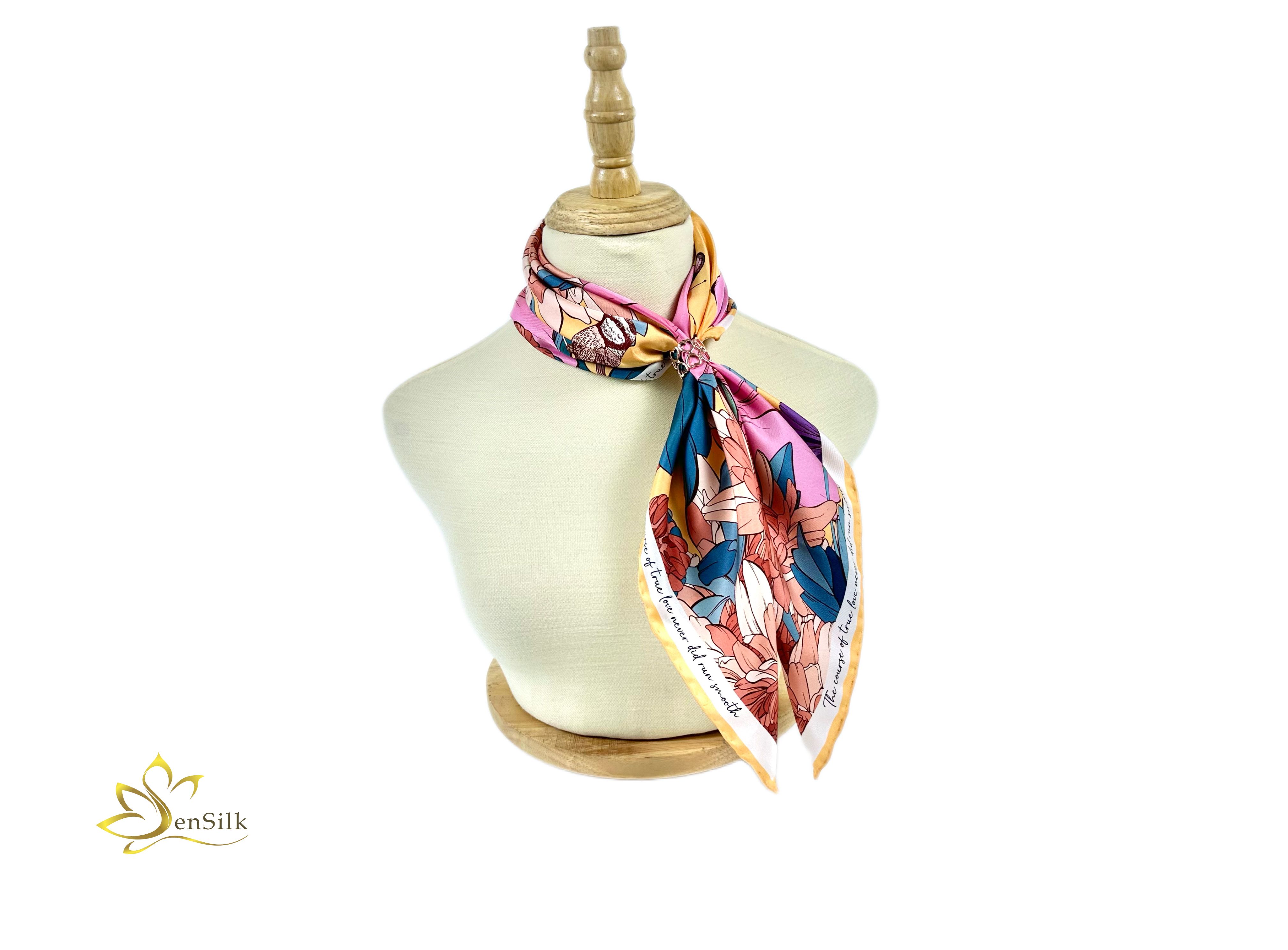 Khăn Lụa Vuông SenSilk in Kỹ Thuật Số 65x65cm - Printed Square Silk Scarves - Quà Việt Nam Cao Cấp