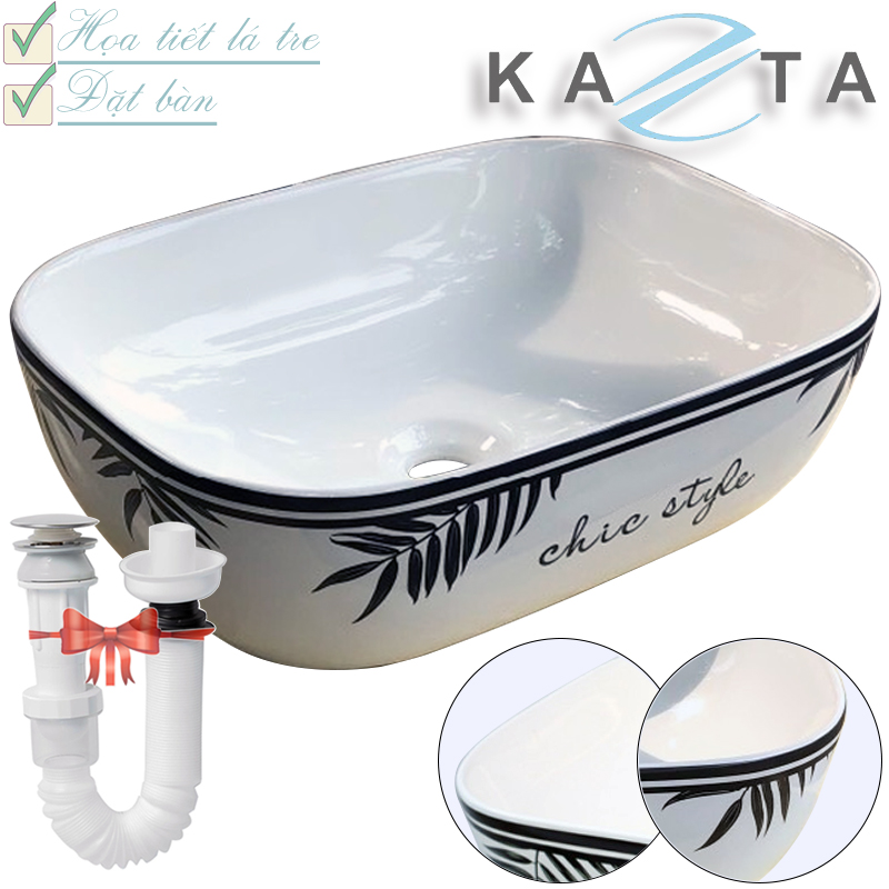 Combo Lavabo Đặt Bàn Đá Kèm Vòi Nóng Lạnh Đồng Thau Thân Trúc, Gương LED Cảm Ứng KAZTA KZ-CBB02G