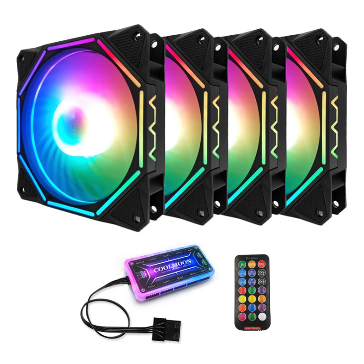 Combo 4 Quạt + Hub khiển Coolmoon RGB V10 - Hàng nhập khẩu