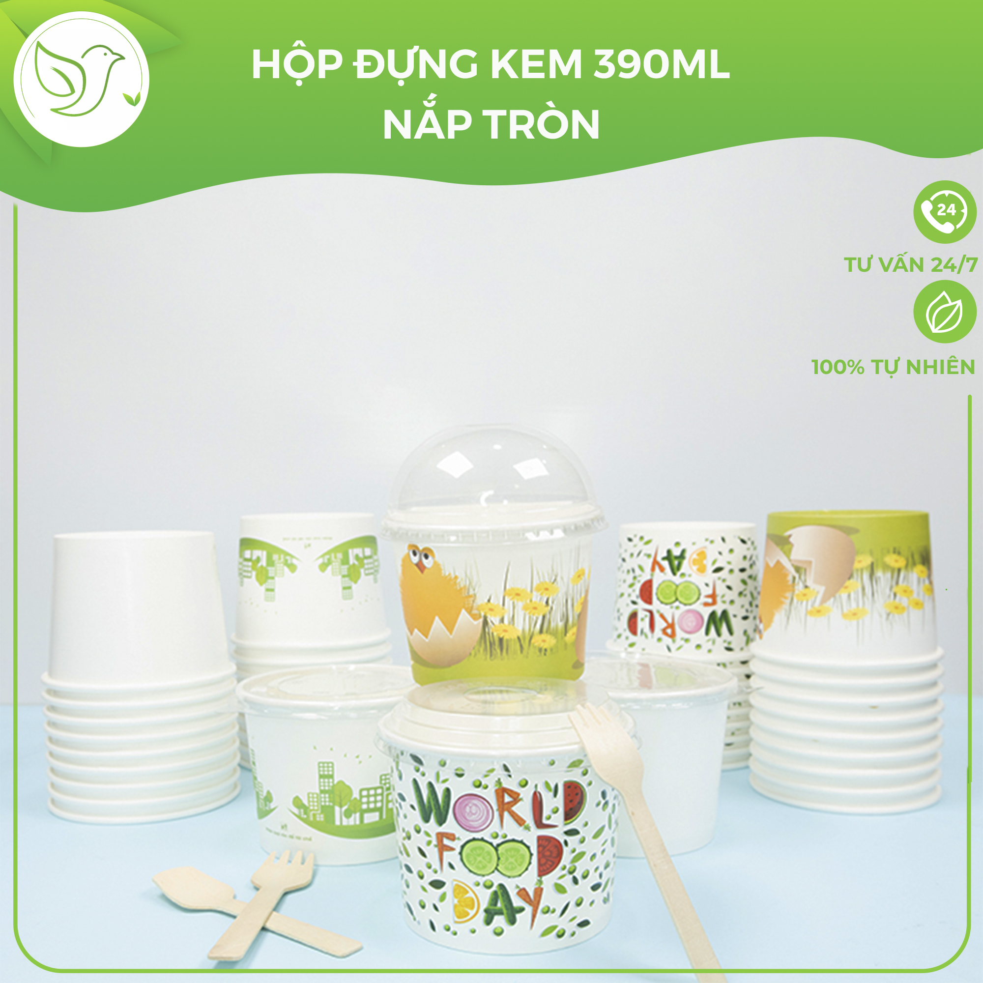 10 Tô giấy đựng kem 390ml kèm nắp dùng một lần giữ nhiệt thân thiên với môi trường