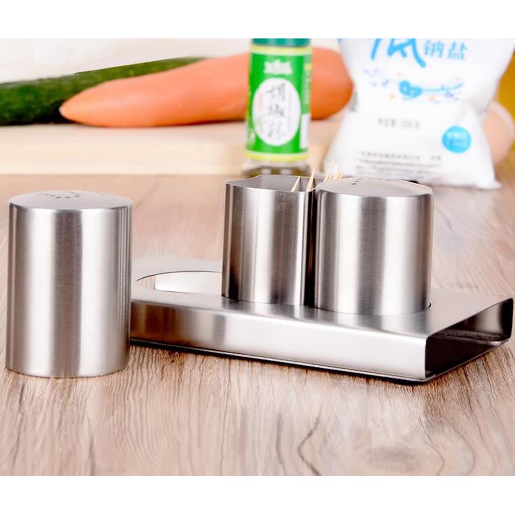 Stainless Steel Seasoning Boxes With Toothpick Holders Set Table Spice Jar Barbecue Pepper Shaker Can Table Condiment Dispenser Set