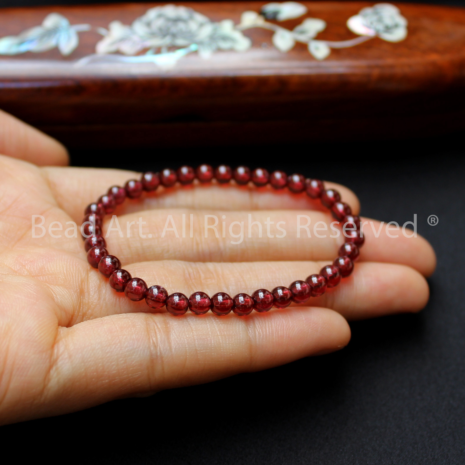 Vòng Tay 4MM Đá Garnet, Ngọc Hồng Lưu Tự Nhiên Loại AAA, Hoả, Thổ, Vòng Tay Phong Thuỷ, Chuỗi Hạt - Bead Art