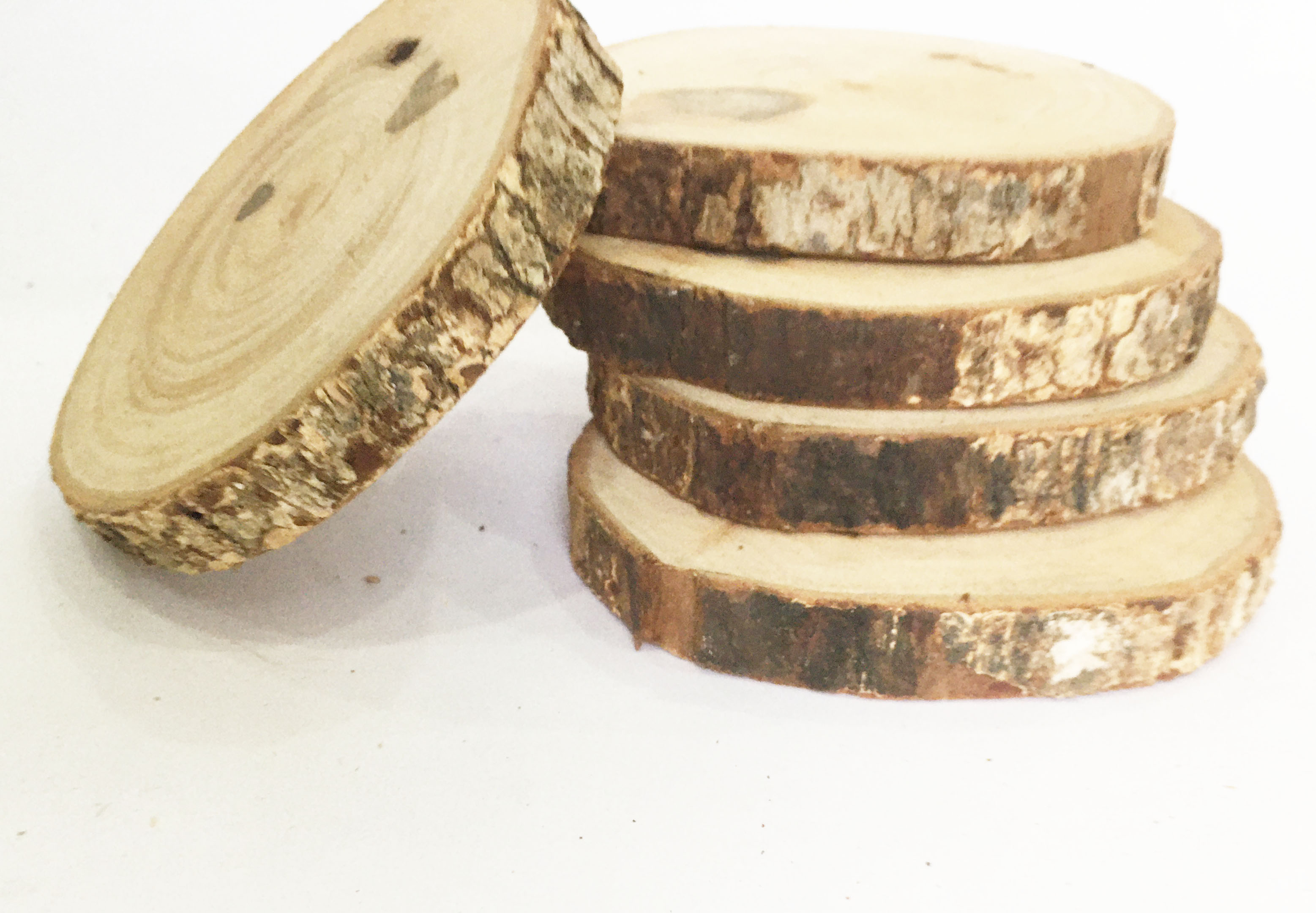 Combo 5 Khoanh gỗ có vỏ 8-9cm dày 1cm miếng gỗ tròn trang trí, decor, lót ly