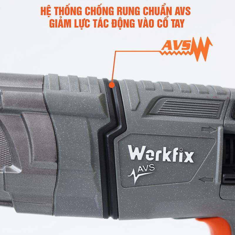 Máy Khoan Đục Bê Tông 3 Chức Năng Dùng Điện 220V Workfix - WF-RH1200AVS - Công Suất 1200W - Có Giảm Rung AVS - Động Cơ Từ Lõi Đồng Bao Khỏe, Bao bền bỉ