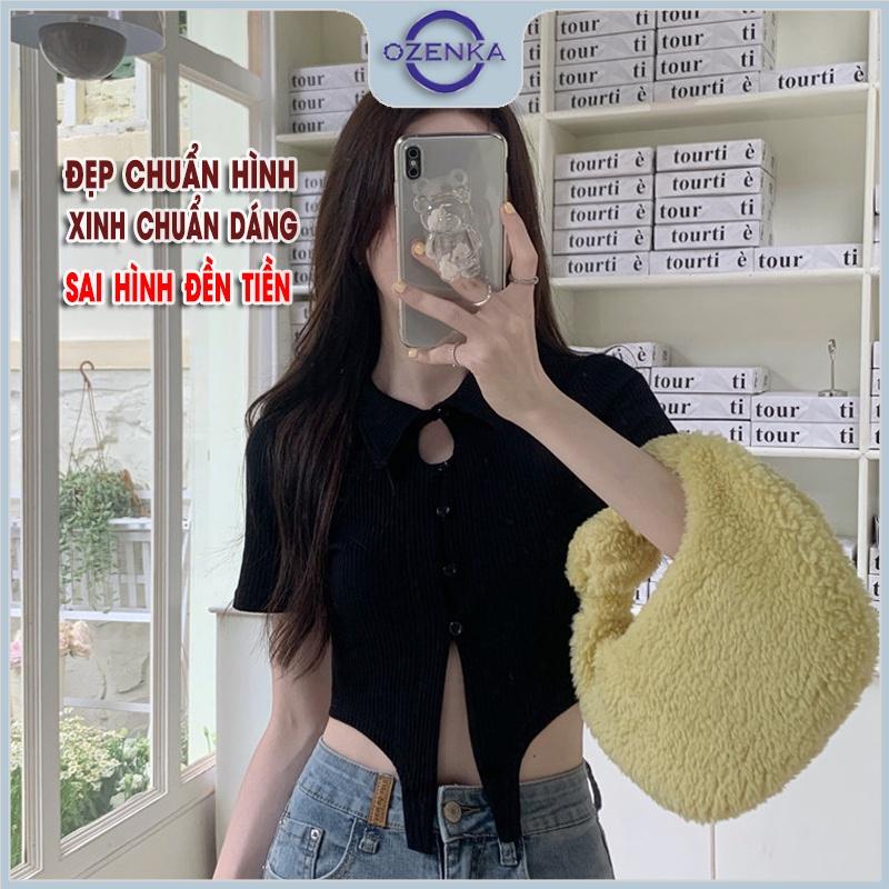 Áo croptop cổ bẻ tay ngắn ôm nữ , áo crt roptop kiểu hàn quốc body cài khuy mặc đi học đi chơi đen trắng