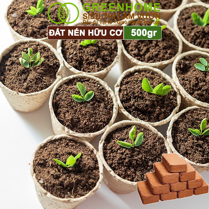 Đất Trồng Cây Greenhome, Viên Nén 500gr, Đã Qua Xử Lý, Bổ Sung Vi Sinh, Nở Gấp 5 Lần, Trồng Rau Hoa