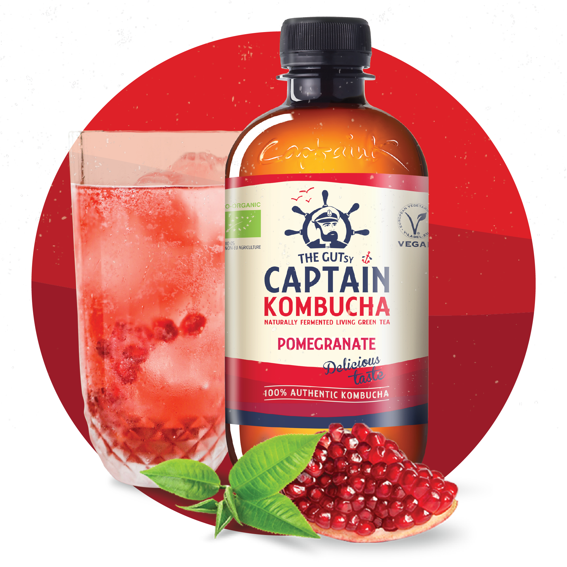 Trà dưỡng sinh Kombucha hữu cơ vị lựu 400ml Captain Kombucha