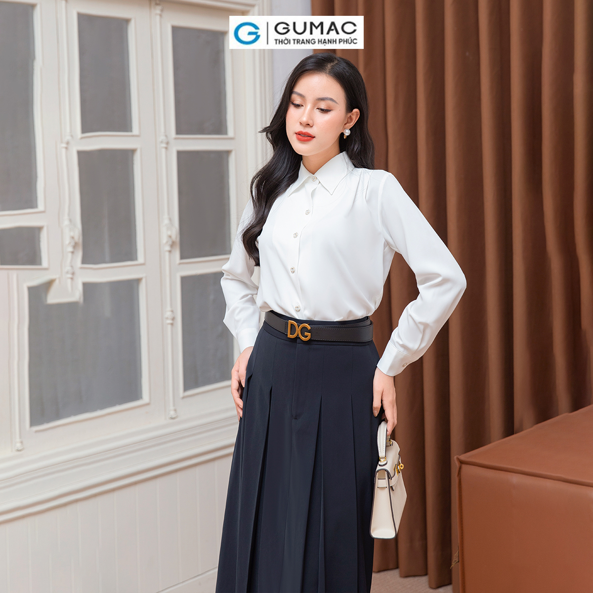 Áo sơ mi xếp ly thời trang GUMAC AD10004