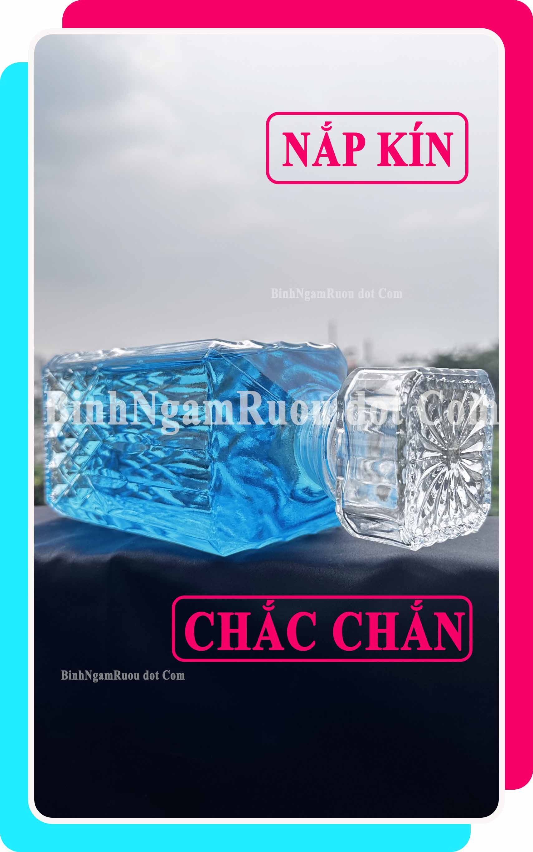 C51 Chai Đựng Rượu Thủy Tinh Dáng Trụ Vuông Nắp Thủy Tinh Sang Trọng - Cao Cấp 1000ml - Đẹp Cao Cấp - Nắp Kín Thủy Tinh Trong - Quà Biếu Sang Trọng