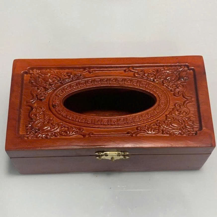 Hộp Đựng Giấy Ăn Gỗ Hương Cao Cấp Hình Chữ Nhật Trạm Khắc Tinh Sảo ( hình thật )