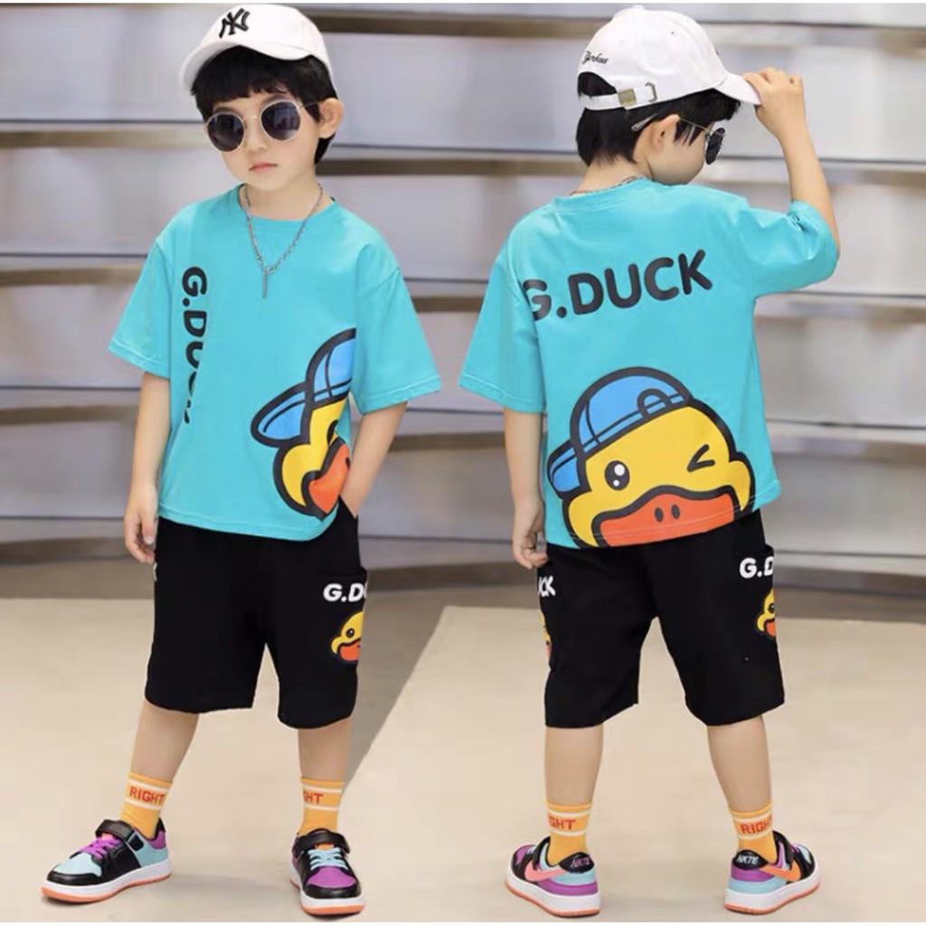 Bộ bé trai Con Xinh cotton Chú Vịt nheo mắt G.DUCK, set quần áo trẻ em từ 5 đến 14 tuổi