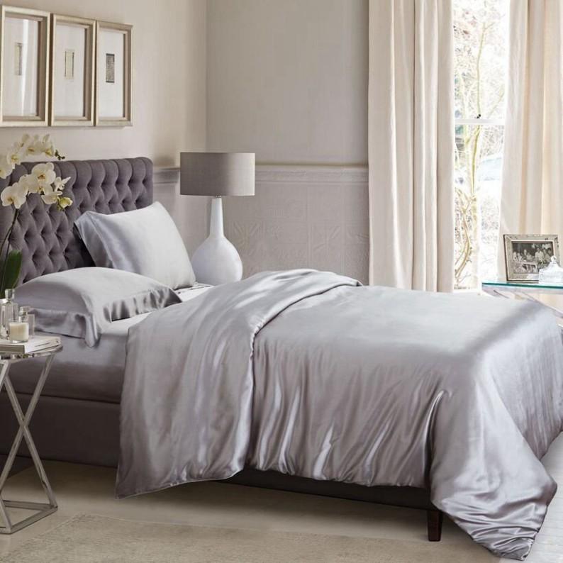 Bộ 5 Món Ga Gối Phi Lụa Thương hiệu LAN PHAM BEDDING Mát Mịn - Màu Xám Trắng