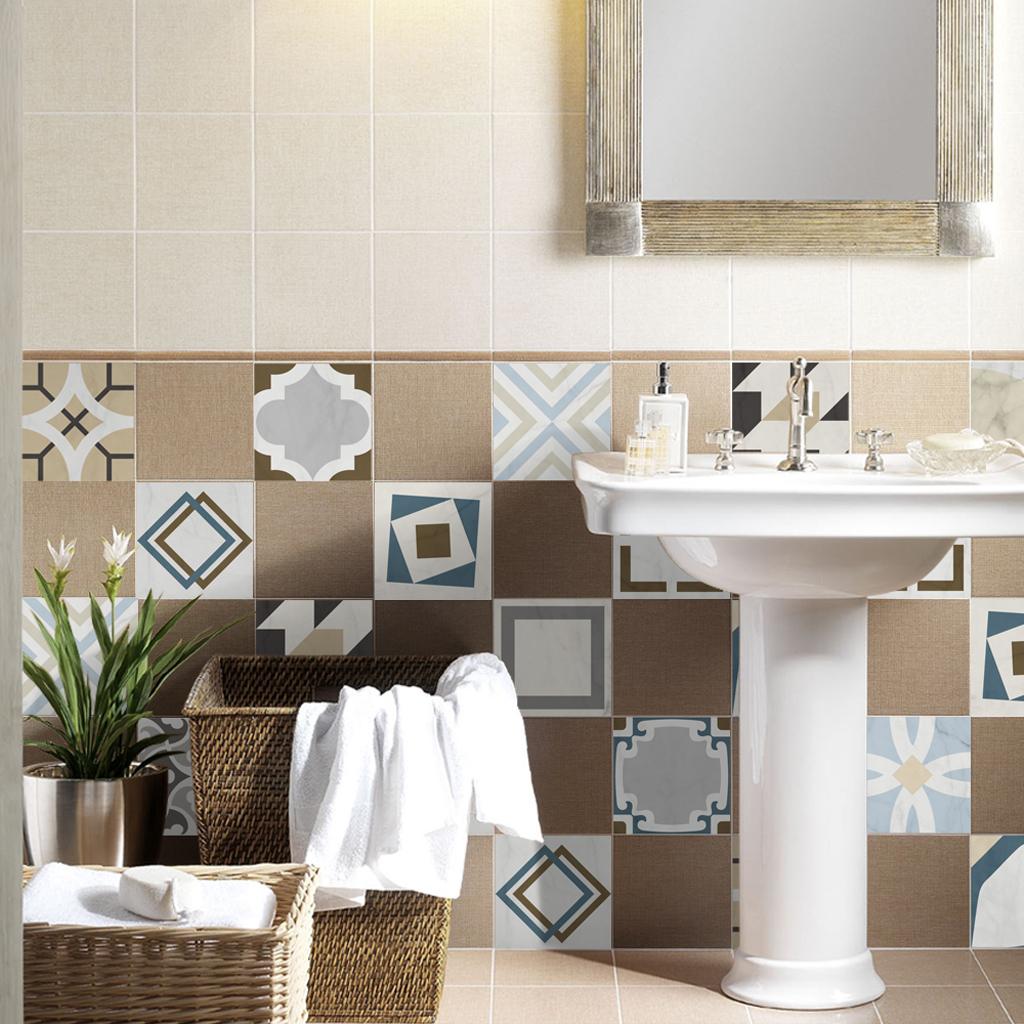 12Pieces Mosaic Wall Floor Tiles Sticker Decal Kitchen Bathroom Waterproof
