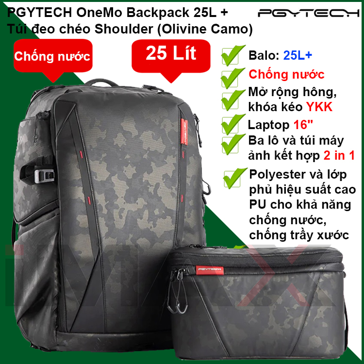 Balo máy ảnh PGYTECH OneMo Backpack 25L + Túi đeo chéo Shoulder - Hàng chính hãng