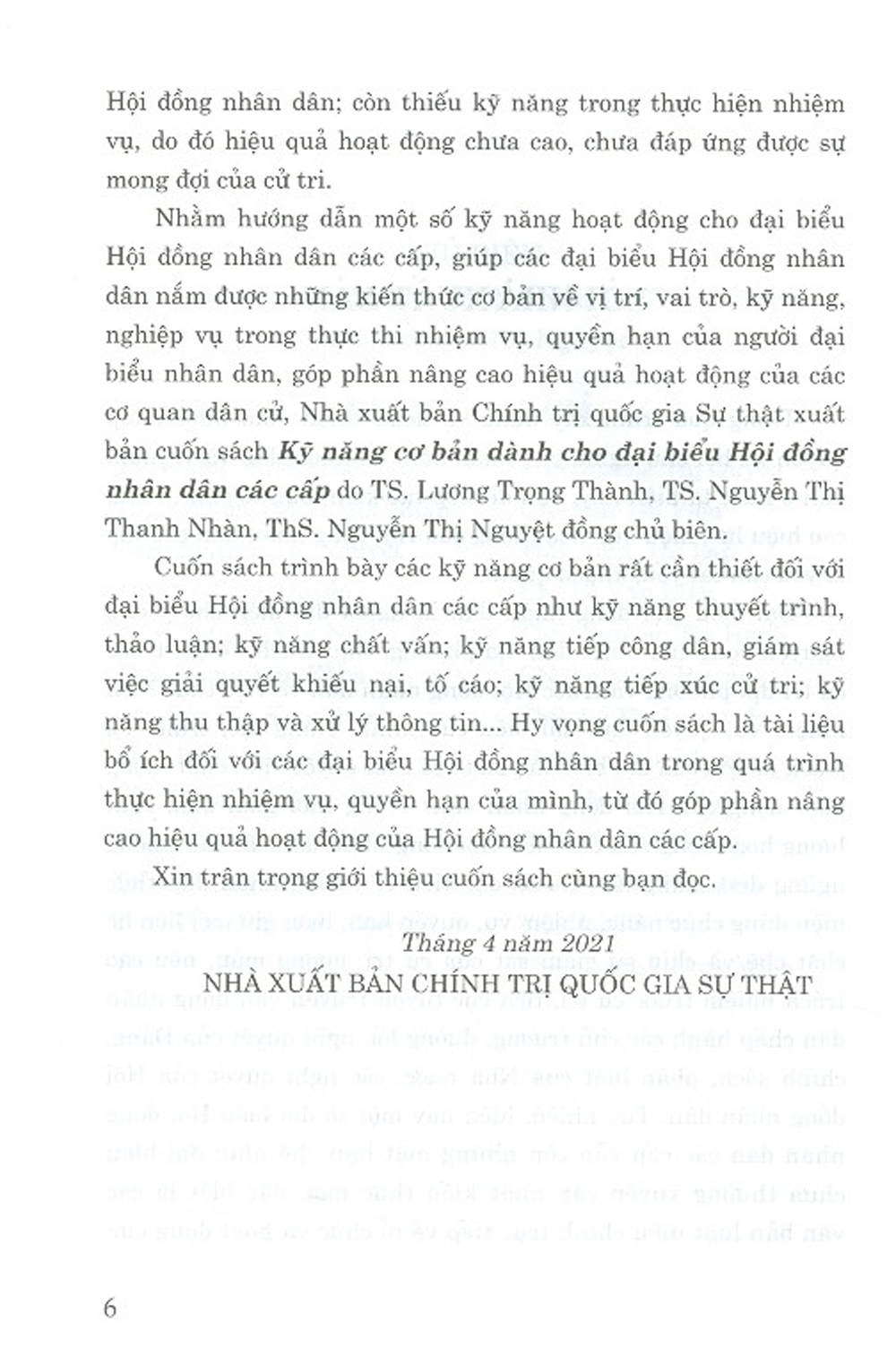 Kỹ Năng Cơ Bản Dành Cho Đại Biểu Hội Đồng Nhân Dân Các Cấp