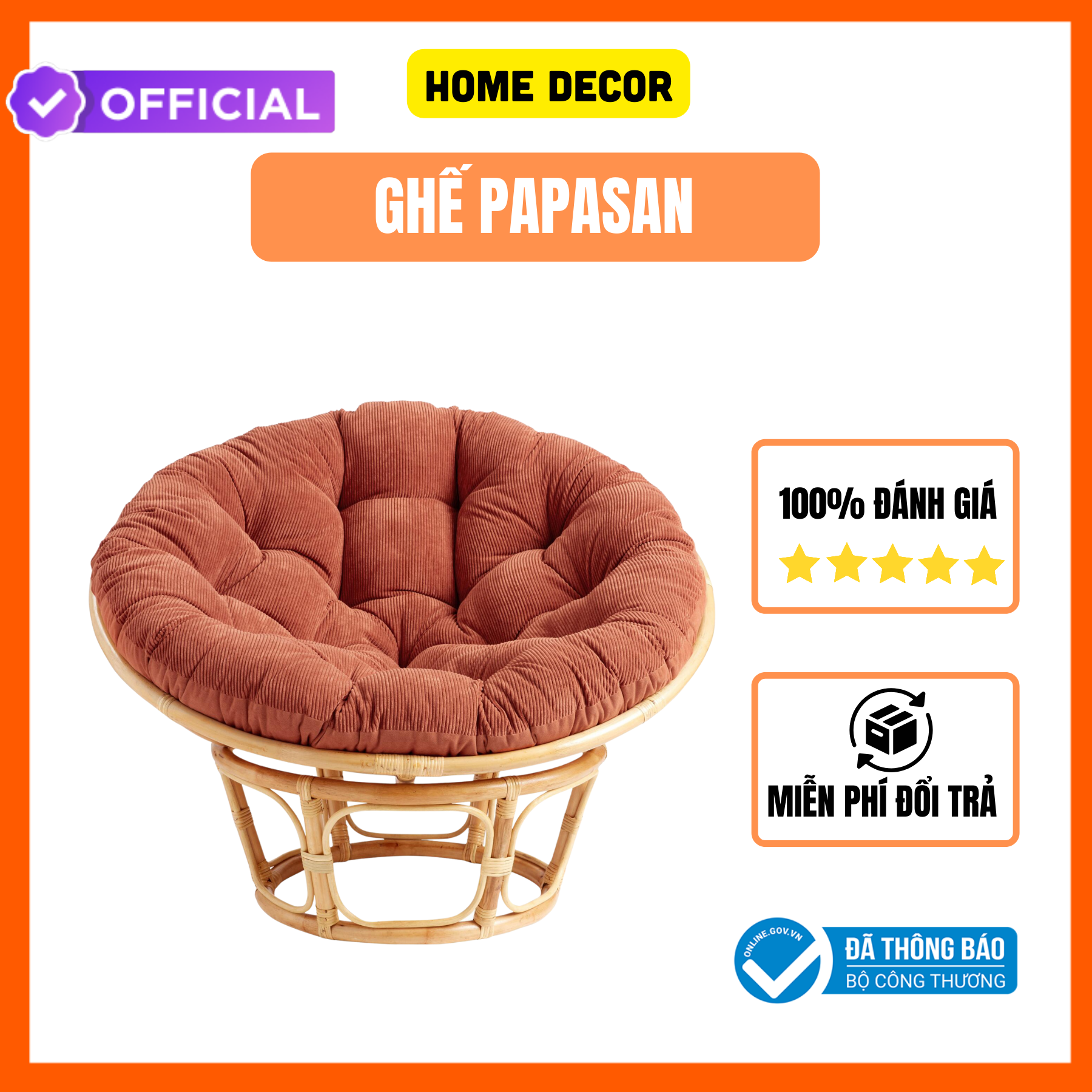 Ghế mây PAPASAN 1 mét 2 thư giãn đọc sách decor quán cafe