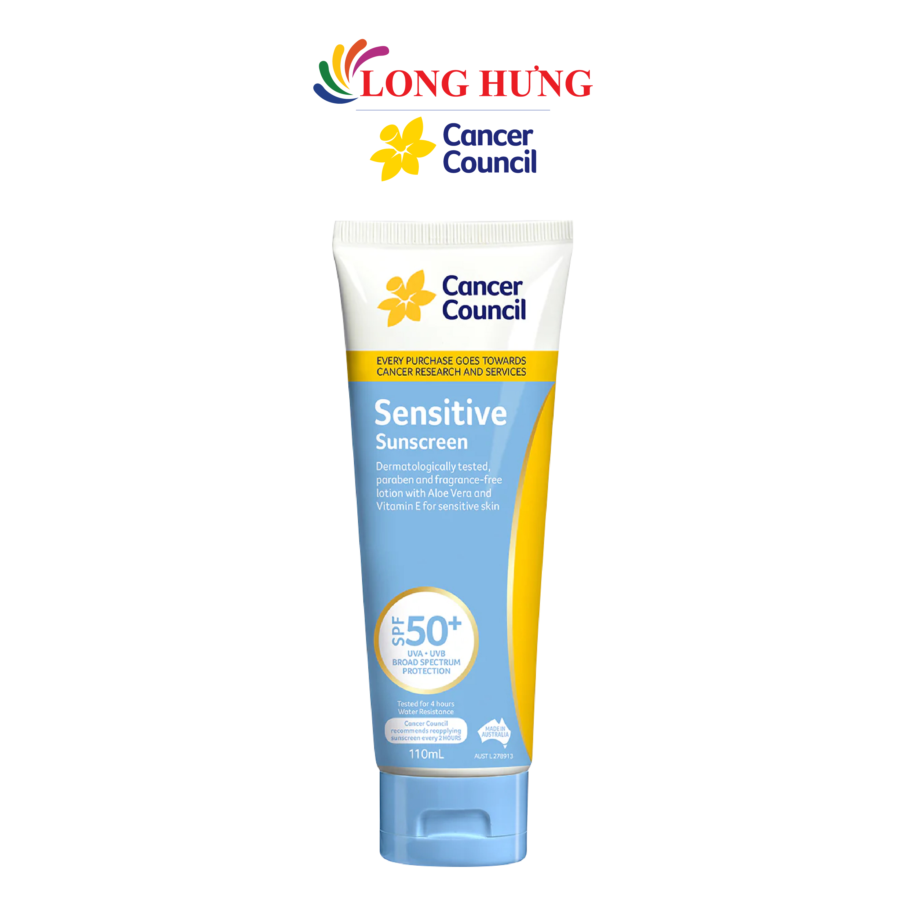 Kem chống nắng cho da nhạy cảm Cancer Council Sensitive Sunscreen SPF50+ - Hàng chính hãng