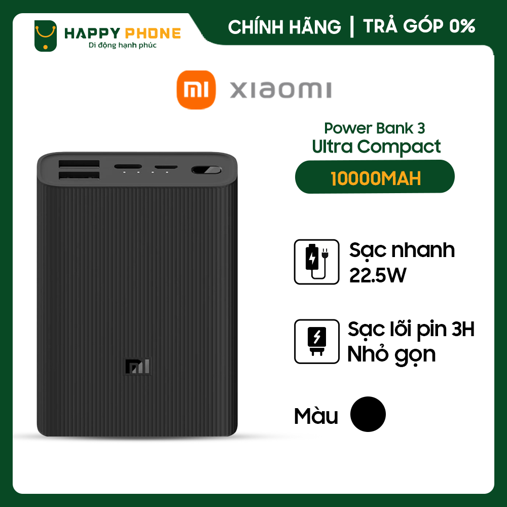 Pin sạc dự phòng Xiaomi 10000mAh Mi Power Bank 3 Ultra Compact - Hàng chính hãng