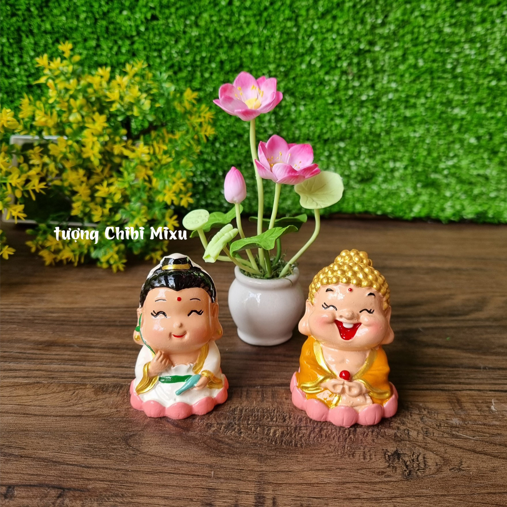 Tượng Phật Tổ - Quan Âm 6cm kèm chậu hoa sen bằng đất sét Nhật
