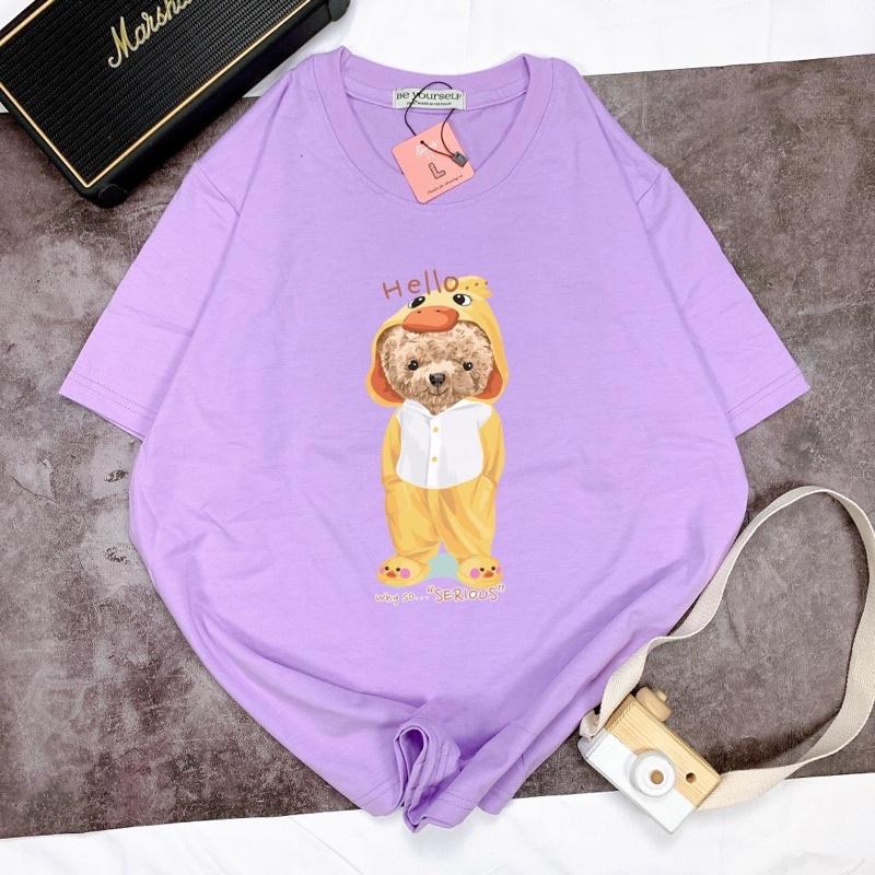 Áo Thun Tay Ngắn UNISEX in Decal IN DECAL GẤU HELLO - Hình chụp thật (Đủ size M-L-XL) - Số đo ở cuối