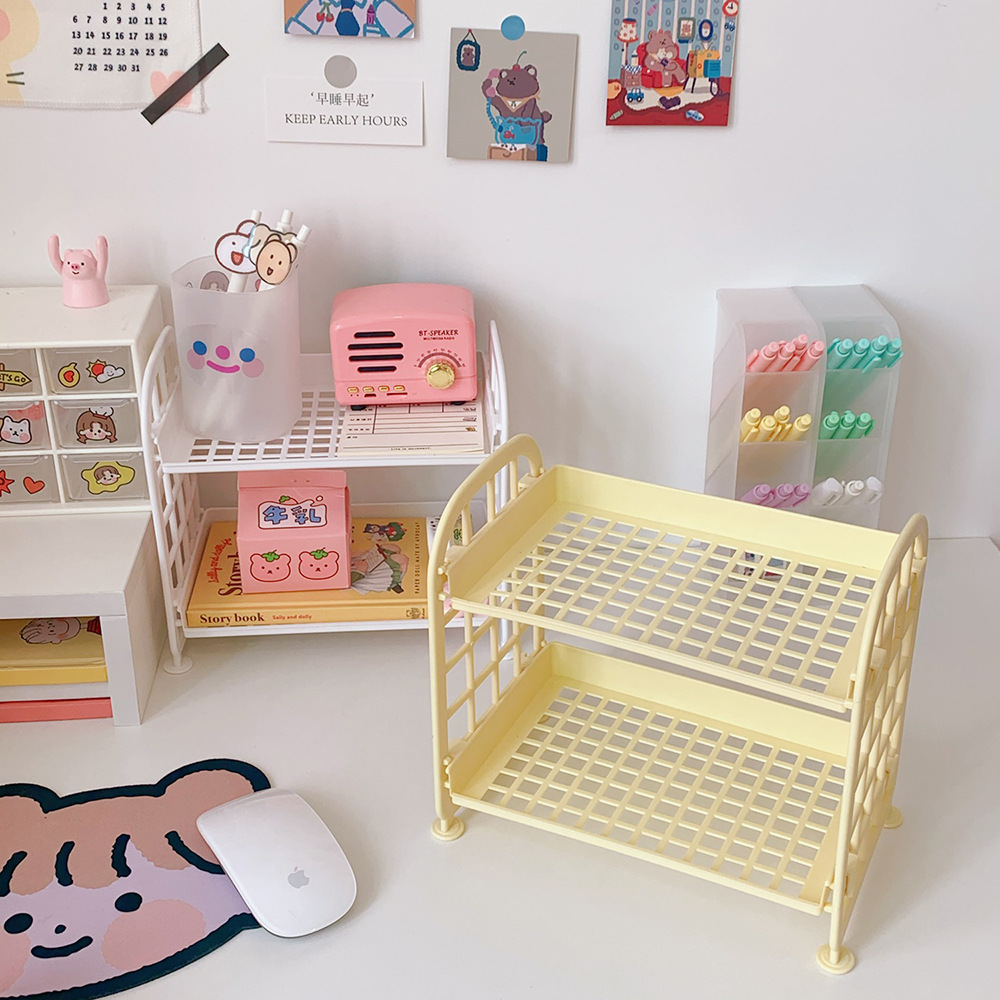 Kệ Nhựa Mini 2 Tầng Mini Đựng Đồ Đa Năng Siêu Xinh, Kệ Đựng Đồ Hàn Quốc Dễ Thương