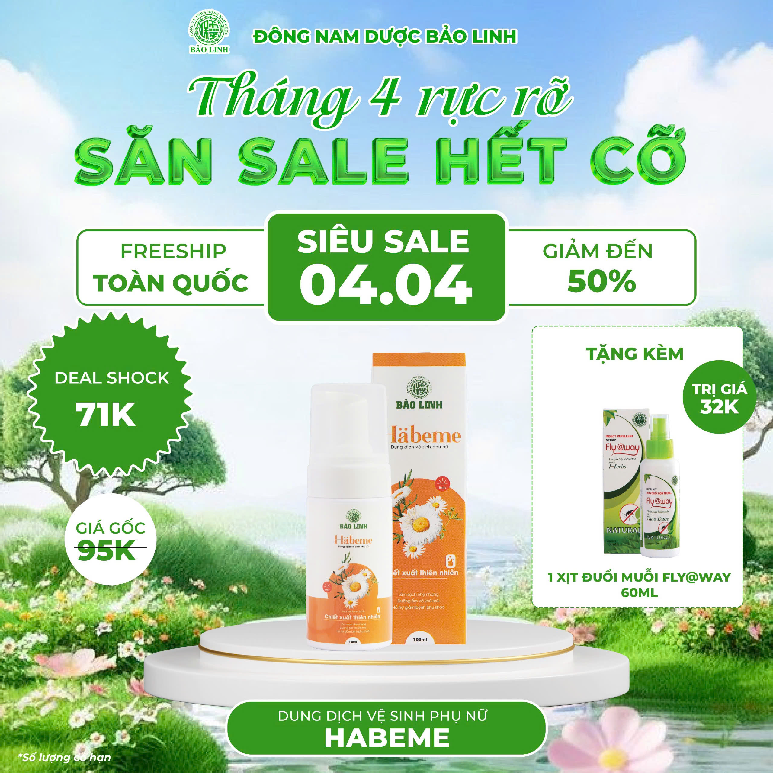 Dung Dịch Vệ Sinh Phụ Nữ Bảo Linh Habeme 100ml - Chiết Xuất Từ Thiên Nhiên, Dạng Tạo Bọt, Dưỡng Ẩm, Giúp Khử Mùi, Nấm Ngứa