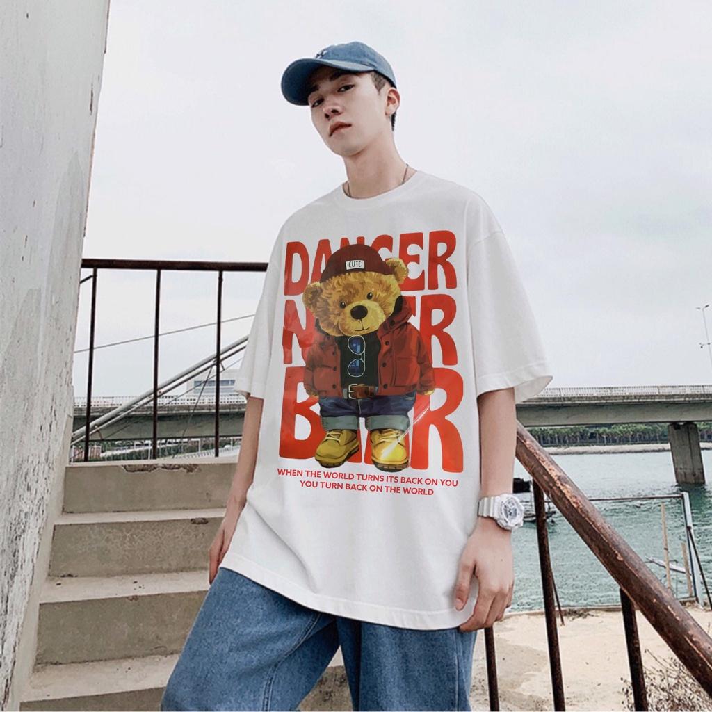 Áo thun coton Gấu Bear Lớn form rộng Unisex tay lỡ nam nữ đều mặc được