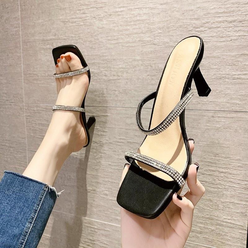 Guốc LCG26 dép 2 quai đính đá gót nhọn 7p hót nhất năm nay