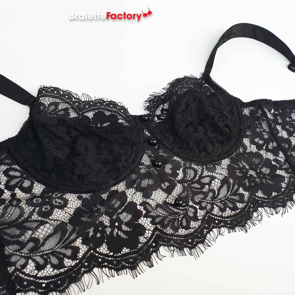 Bra croptop thiết kế ren đen sexy, có gọng, mút lót N03