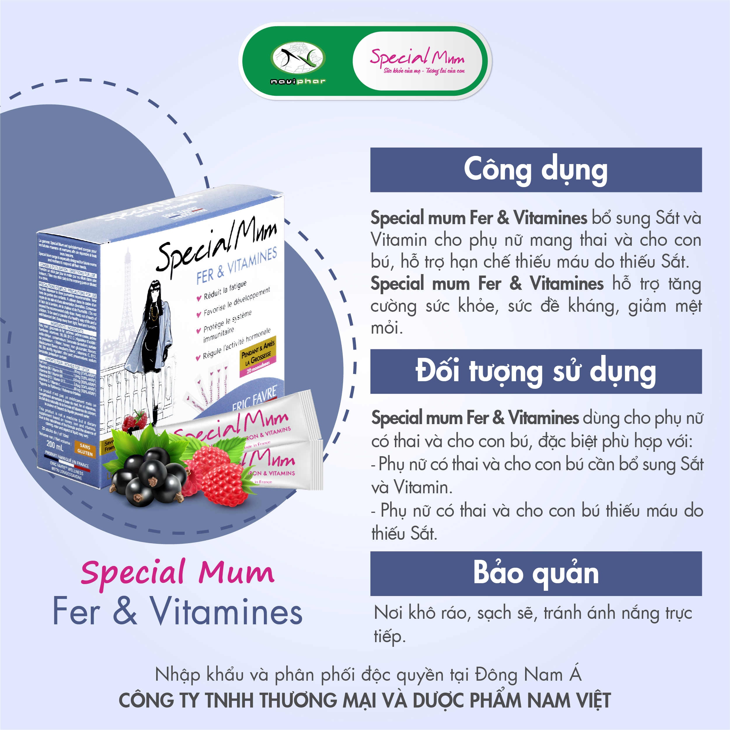 TPBVSK Special Mum Fer & Vitamines - Bổ sung sắt và vitamins cho phụ nữ mang thai cho con bú (20 gói) [Nhập khẩu Pháp]