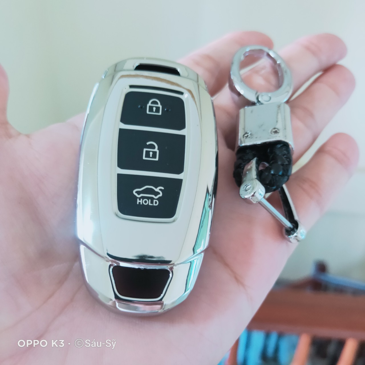 Bao chìa khoá ô tô Kona, Accent, Santafe silicon mạ crom bản 3 nút Full hộp
