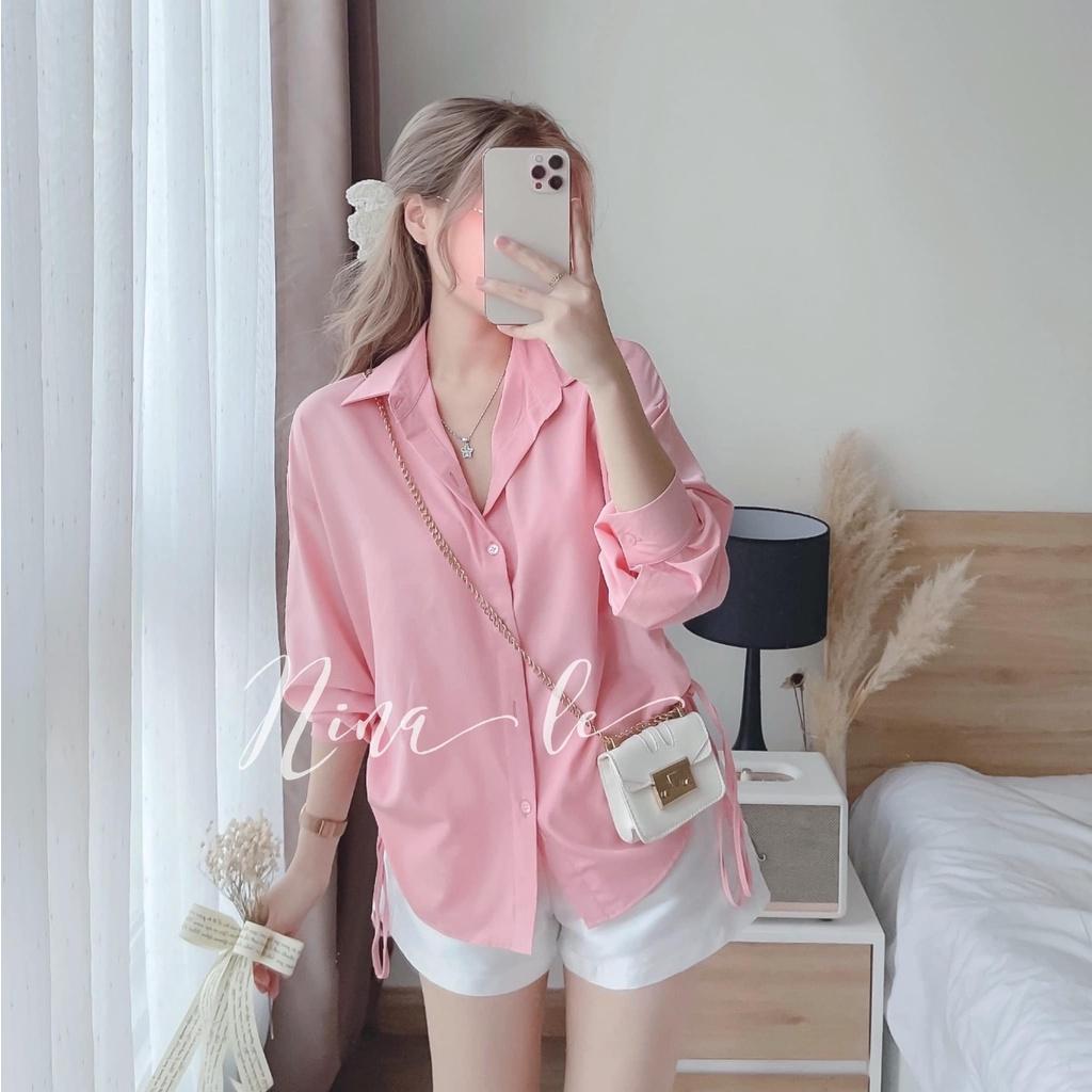 Sét bộ sơ mi dài tay rút dây phối quần đùi xinh xắn thời trang nữ dạo phố, đi biển