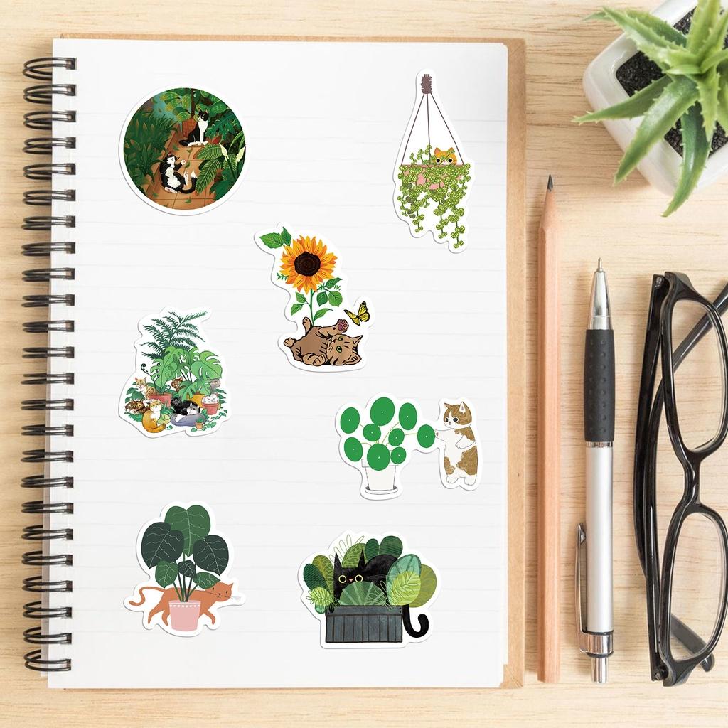 Set 50 Cái STICKER Cat &amp; Tree Chống Thấm Nước Trang Trí Điện Thoại , Laptop , Vali Siêu Cute