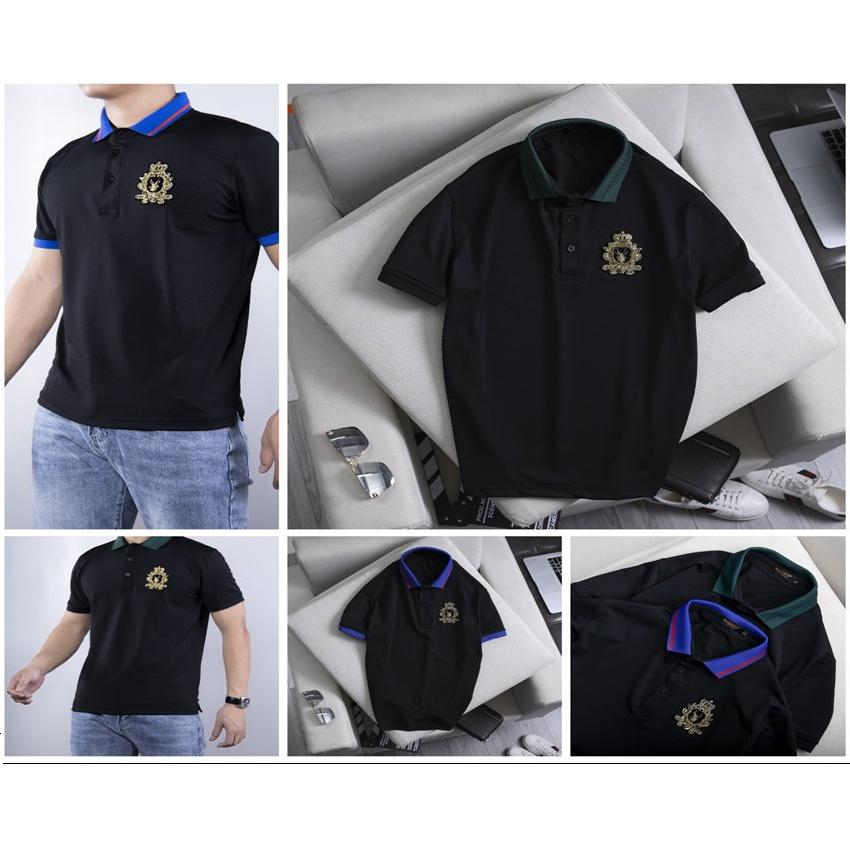 Áo Polo Nam LUZADO áo thun polo nam có cổ ngắn tay vải cá sấu cotton thêu họa tiết độc đáo phối cổ xanh đen cao cấp