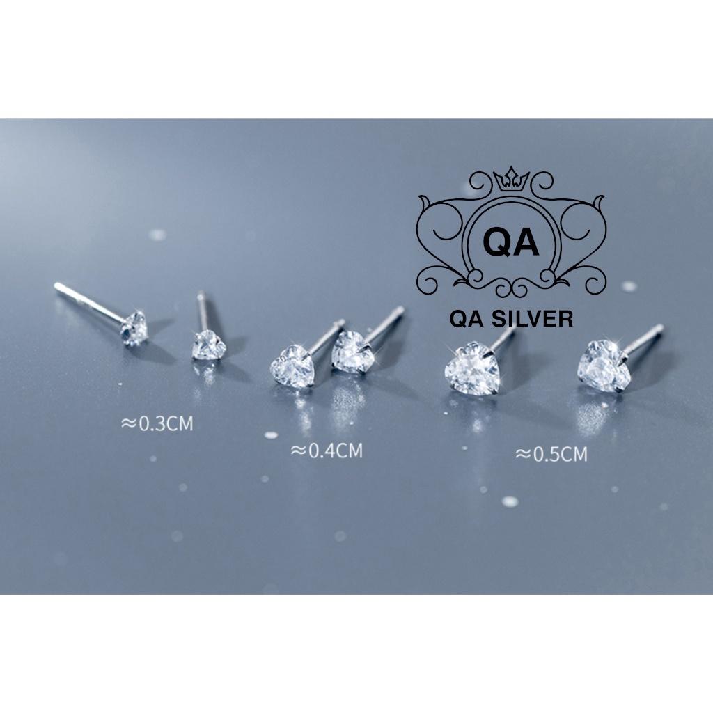 Bông tai bạc trái tim khuyên tai nụ đá zircon nhân tạo tối giản S925 HEART Silver Earrings QA SILVER EA201203