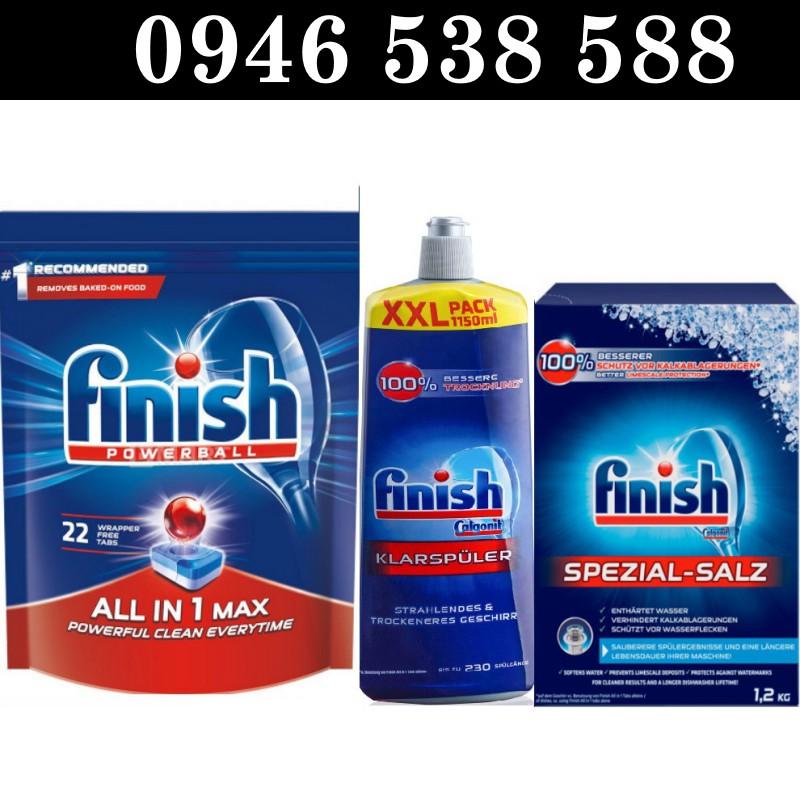 Combo Muối Finish 1.2kg + 1150ml Nước làm bóng finish + Viên rửa bát Finish all in one 22 viên