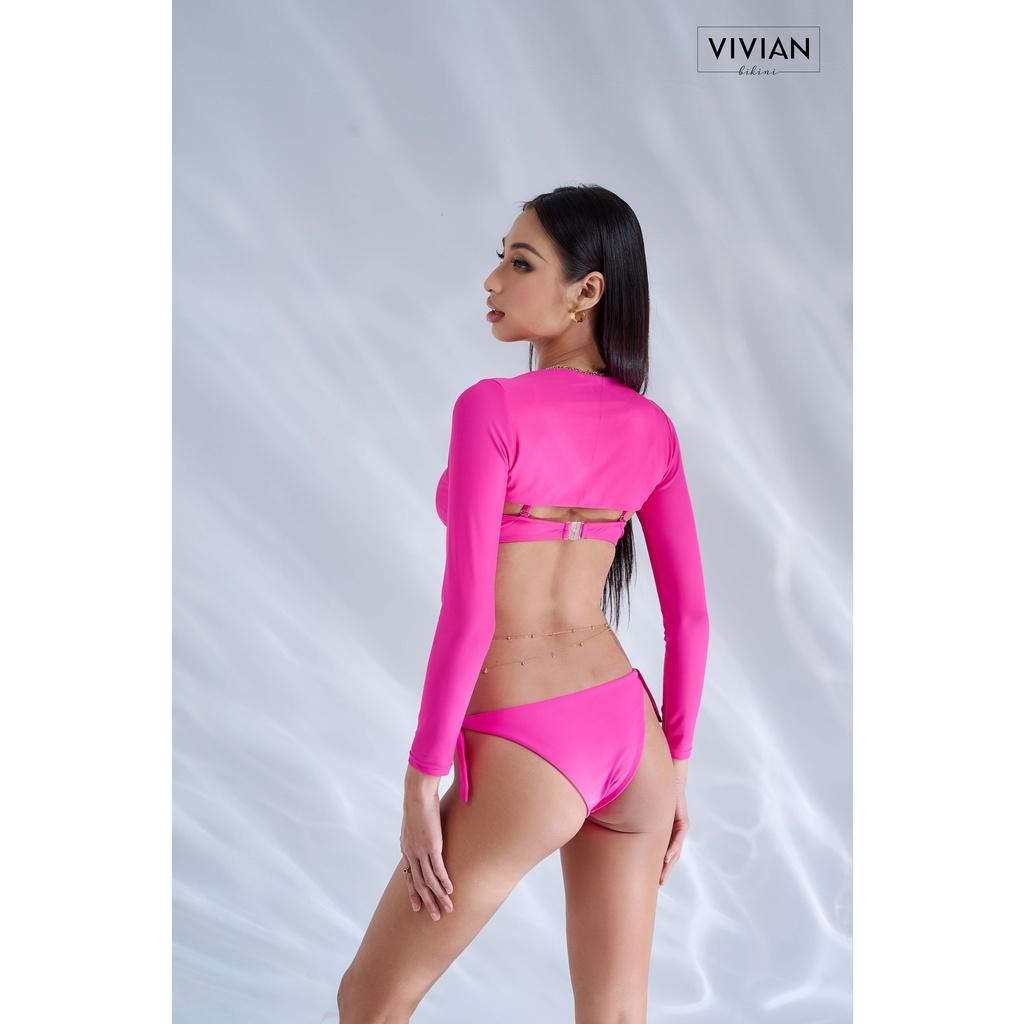 Đồ bơi nữ cao cấp dạng hai mảnh áo chữ U phối áo cover tay dài sexy - �Hồng - VS180_PK